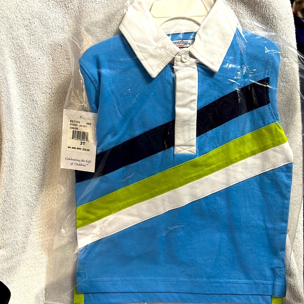 NWT in original packaging boys size 3T rugby shirt by Kitestrings.